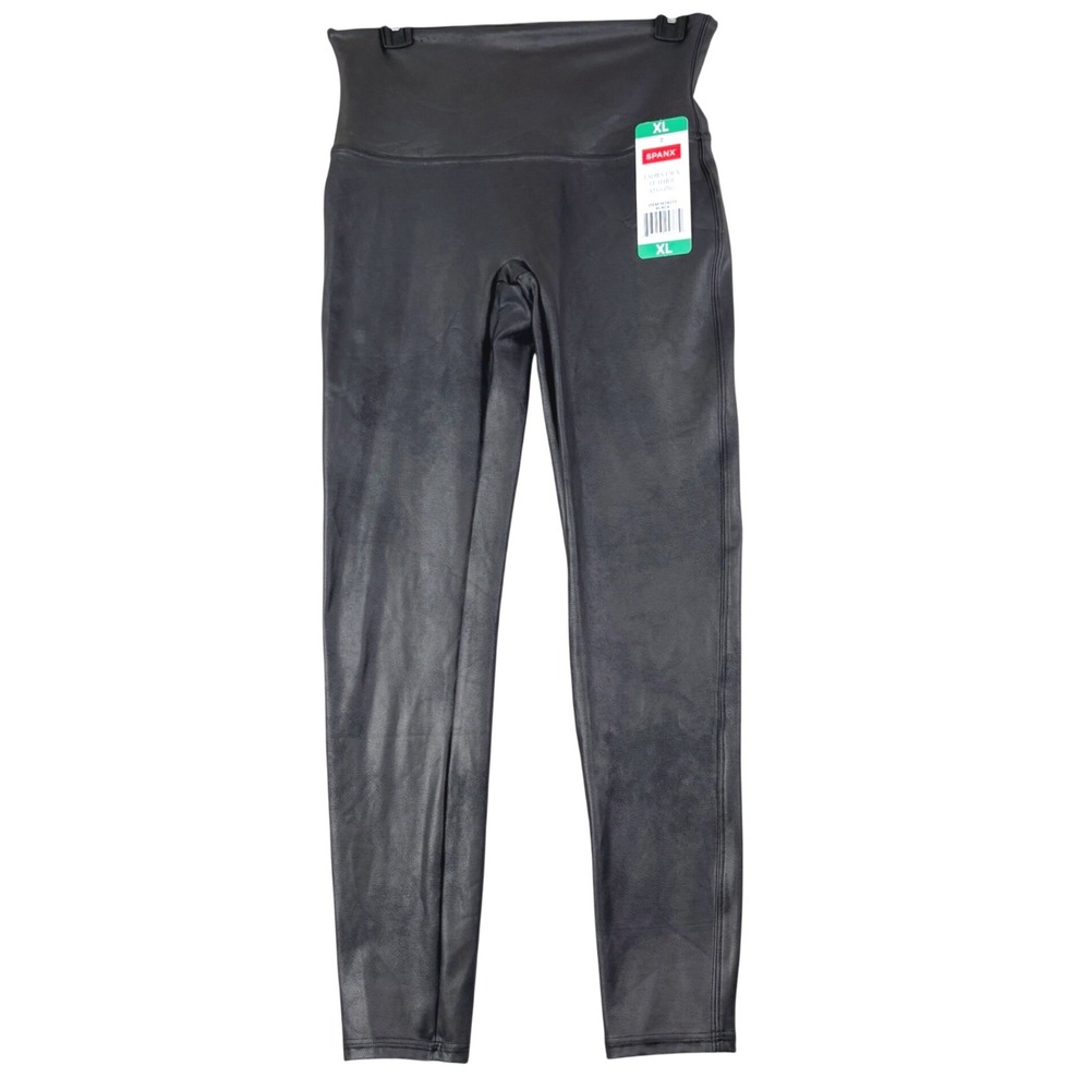 Spanx XL Black Faux Leather Leggings High Rise Shaping Slim 1874272 NWT Biker